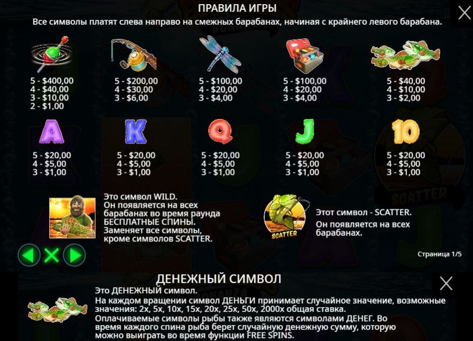 Все символы и их стоимость в слоте Big Bass Bonanza